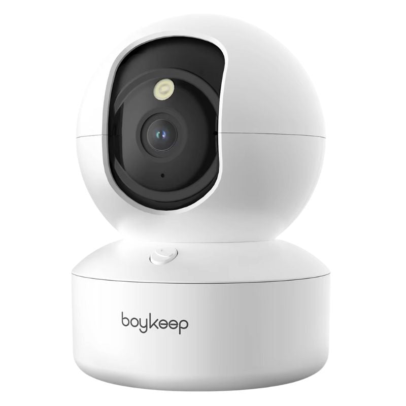 White security camera with 'boykeep' branding on a white background