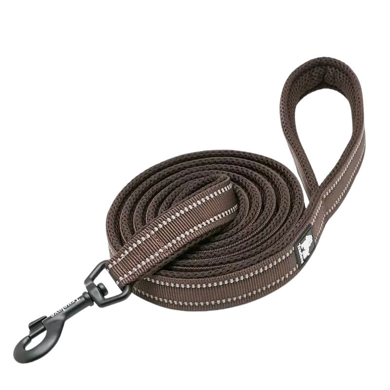 Brown dog leash with a clip on a white background