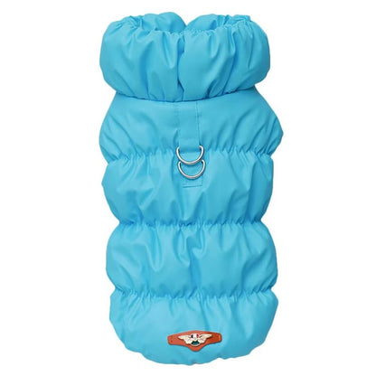 Aqua blue dog winter jacket for small dogs with soft padded comfort