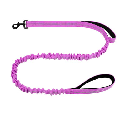 Pink dog leash with black handle on a white background