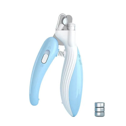 Blue and white pet nail clipper on a white background
