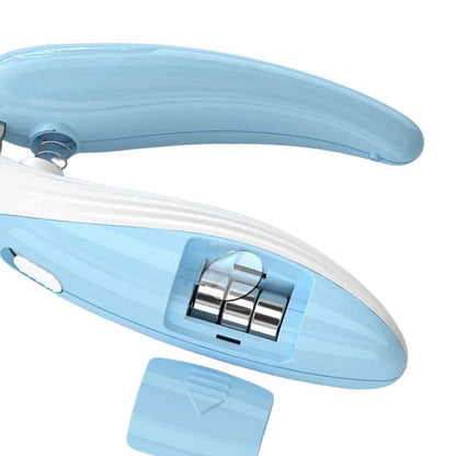 Blue and white hole puncher on a white background