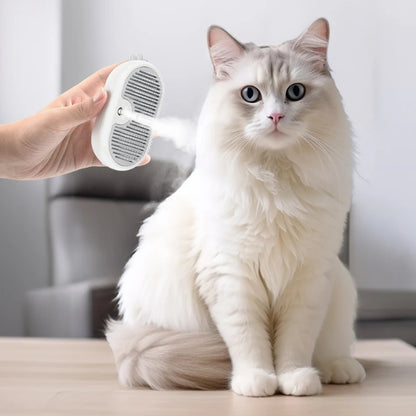 Steam dog grooming brush shown during controlled grooming session at home