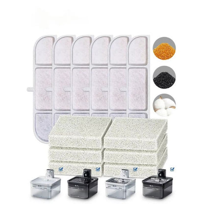 Set of filters and substrates with packaging on a white background