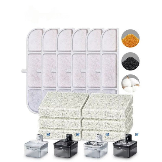 Set of filters and substrates with packaging on a white background