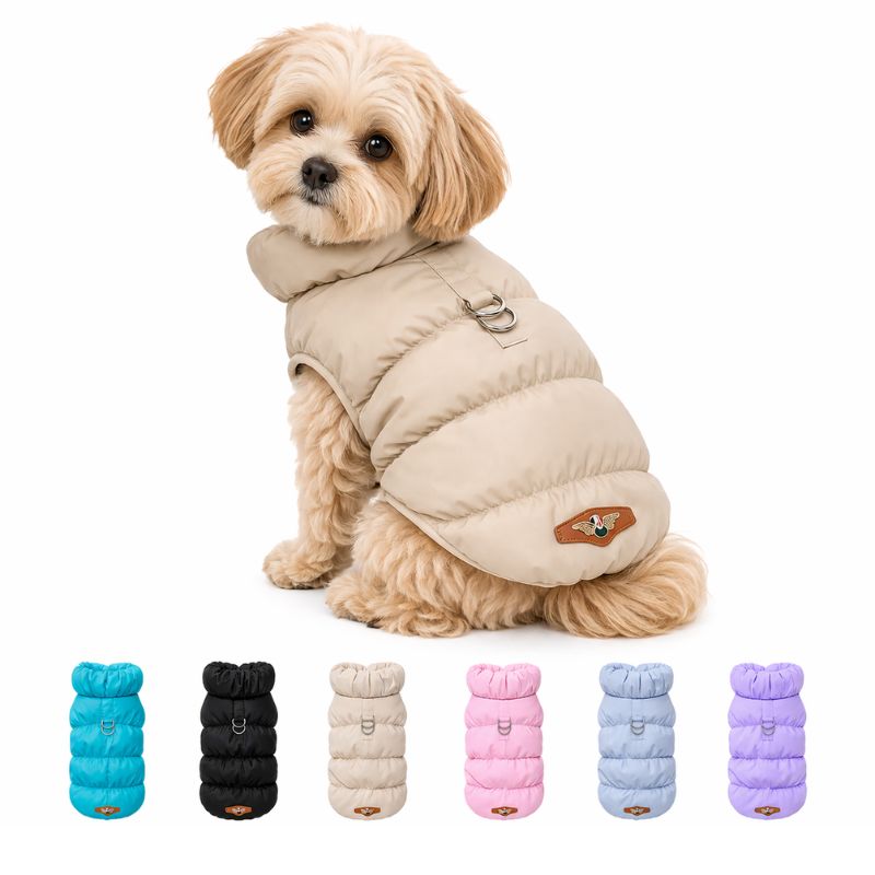 Sage beige dog winter jacket with lightweight padded design
