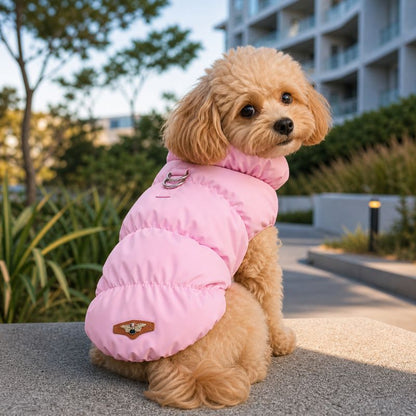 Soft pink padded puppy jacket for autumn and winter weather